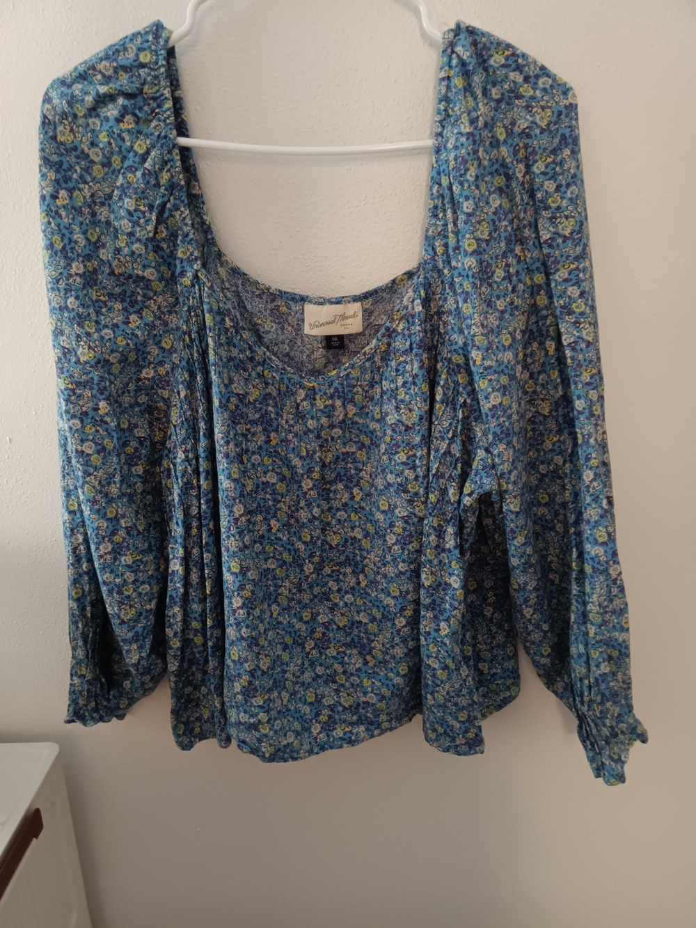 Universal Thread Blue Floral Peasant Blouse with Yellow Accents